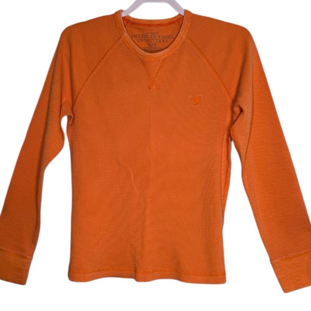 American Eagle Outfitters Mens Orange thermal long-sleeve Crew Neck shirt